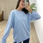 BASİC BİSİKLET YAKA PAMUK SWEAT - BUZ MAVİ