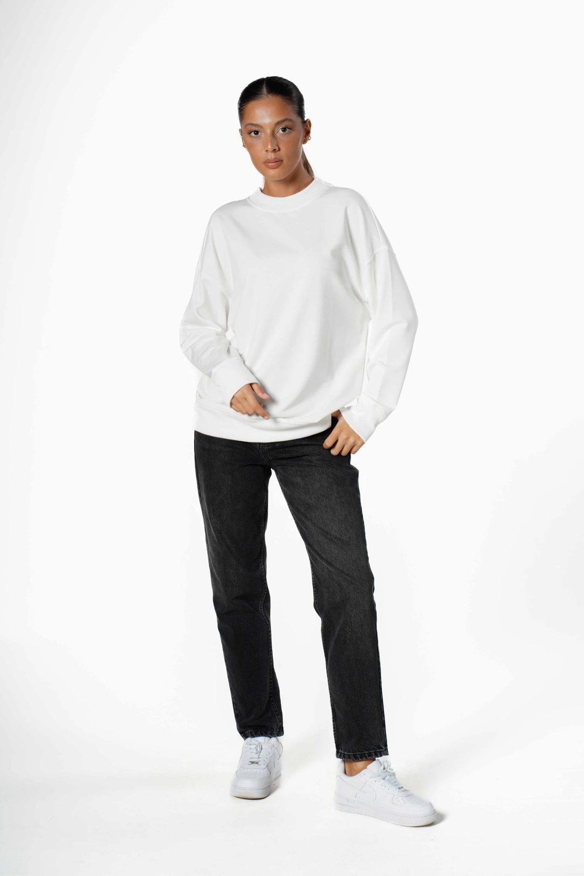 BASİC BİSİKLET YAKA PAMUK SWEAT - EKRU - Görsel 1