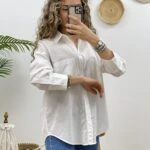 BASİC DOKULU TEK CEP GÖMLEK - EKRU