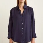 BASİC V YAKA SATEN GÖMLEK - LACİVERT