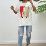 BASKILI KISA KOL SALAŞ TİŞÖRT - EKRU