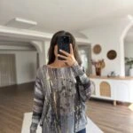 BATİK ÇİZGİ DESEN KAYIK YAKA VİSKON TRİKO - ANTRASİT