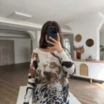 BATİK LEOPAR DESEN KAYIK YAKA VİSKON TRİKO - BEYAZ