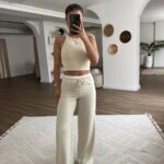 BEL BANTLI WİDELEG PANTOLON - KREM