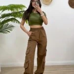 BEL BİLEK LASTİK ÇOK CEPLİ PARAŞÜT PANTOLON - CAMEL