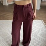 BEL BRİT DÜĞME DETAY PALAZZO KUMAŞ PANTOLON - BORDO