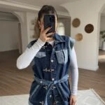 BEL BRİT KEMERLİ GENİŞ KANCALI JEAN PAMUK YELEK - LACİVERT