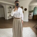 BEL BRİT YAN YIRTMAÇ PİLELİ MAKSİ BOY PAMUK ETEK - TAŞ