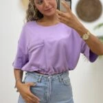 BEL BÜZGÜ  CEP FERMUAR PAMUK TİŞÖRT - LİLA