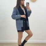 BEL BÜZGÜ YARI KUMAŞ JEAN CEKET - SİYAH