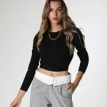 BEL DEKOLTE KUŞAKLI TRİKO - SİYAH