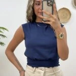 BEL DİKİŞLİ LAZER KESİM CROP - LACİVERT