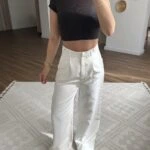 BEL DÜĞME BRİT ÇİZGİ DOKU PALAZZO VİSKON KETEN PANTOLON - BEYAZ