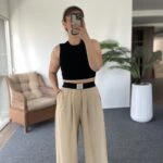 BEL ETİKET LASTİK CEP DETAY TİRİL PANTOLON - TAŞ