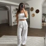 BEL KAPAK DÜĞME HAM KETEN HAVUÇ PANTOLON - BEYAZ