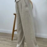 BEL KATLI KETEN BOL PAÇA PANTOLON - NATUREL