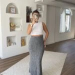 BEL KATLI UZUN TRİKO ETEK - GRİ