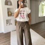 BEL LASTİK ARKA VE YAN CEPLİ DİKİŞ DETAY PAMUK TENCEL PANTOLON - HAKİ