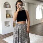 BEL LASTİK ASTARLI PİLİLİ MİDİ ETEK - KAHVE LEOPAR