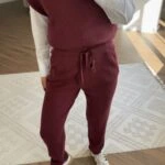 BEL LASTİK BAĞCIKLI PAÇA DUBLE YÜN KARIŞIM TRİKO PANTOLON - BORDO