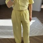 BEL LASTİK CEPLİ ASTARLI PANTOLON - SARI