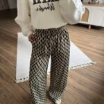 BEL LASTİK CEPLİ DESENLİ VİSKON PANTOLON - HAKİ EKRU