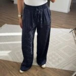 BEL LASTİK CEPLİ İNCE SİM DESEN DOKU VİSKON PANTOLON - LACİVERT