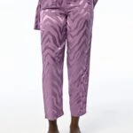 BEL LASTİK CEPLİ KENDİNDEN DESENLİ SATEN VİSKON PANTOLON - MOR