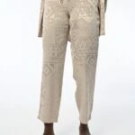 BEL LASTİK CEPLİ PARLAK DESEN VİSKON SATEN PANTOLON - VİZON