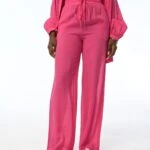 BEL LASTİK CEPLİ RAHAT PANTOLON - FUŞYA