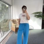 BEL LASTİK CEPLİ TİRİL PANTOLON - MAVİ