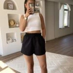 BEL LASTİK CEPLİ VİSKON ŞORT - SİYAH