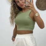 BEL LASTİK CROP ATLET - ÇAĞLA YEŞİLİ