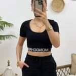 BEL LASTİK FİTİLLİ CROP - SİYAH