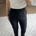 BEL LASTİK FİTİLLİ LİKRALI EŞOFMAN - SİYAH