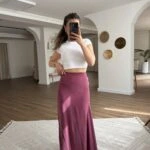 BEL LASTİK GİZLİ FERMUAR VİSKON TENSEL MAXİ ETEK - BORDO