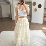 BEL LASTİK GÜPÜR FIRFIR DETAY ASTARLI TÜL ETEK - KREM