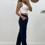 BEL LASTİKLİ CEPLİ GABARDİN PANTOLON - LACİVERT