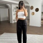 BEL LASTİKLİ CEPLİ HAM KETEN PANTOLON - SİYAH