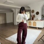 BEL LASTİKLİ PAMUK LİKRA BOL EŞOFMAN - BORDO