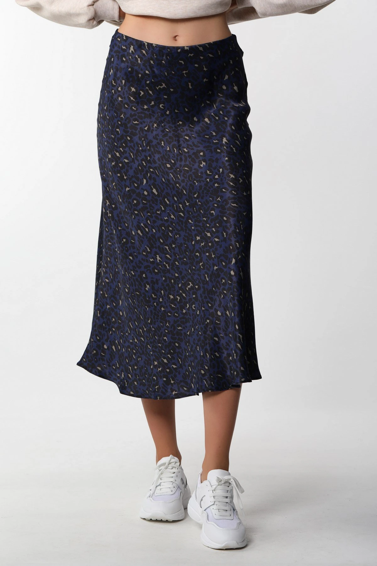 BEL LASTİKLİ SATEN ETEK - LACİ-GRİ - Görsel 1