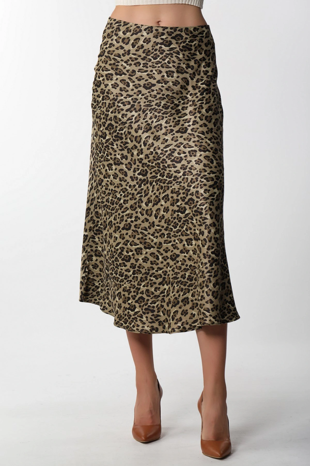 BEL LASTİKLİ SATEN ETEK - LEOPAR - Görsel 1