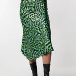 BEL LASTİKLİ SATEN ETEK - MAVİ-SİYAH