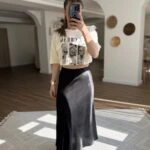 BEL LASTİKLİ SATEN ETEK - SİYAH