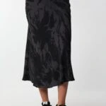 BEL LASTİKLİ SATEN ETEK - SİYAH-GRİ