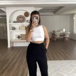 BEL ÖRGÜ LASTİK CEPLİ VİSKOS RAHAT PANTOLON - SİYAH