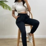 BEL PİLİ MODAL RAHAT PANTOLON - SİYAH