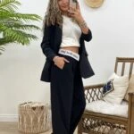 BEL YAZI KATLI PALAZZO PANTOLON - SİYAH