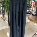 BEL YAZI LASTİK ÇİFT PİLE PALAZZO PAMUK PANTOLON - SİYAH