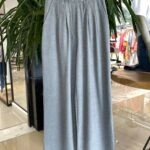 BEL YAZI LASTİK ÇİFT PİLE PALAZZO PAMUK PANTOLON - GRİ